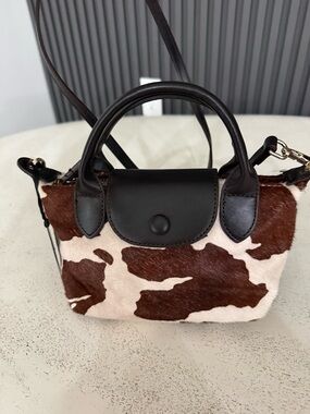 House of Harlow 1960 Brown & Cream Cowhide Mini Satchel
